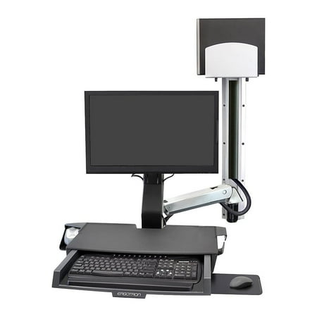 Ergotron SV Combo System with Worksurface & Pan, Medium CPU Holder - Mounting kit (CPU holder, wrist rest, wall mount bracket, track mount bracket kit, slide-out mouse tray, monitor mount, barcode scanner and mouse holder, combo arm, work surface with keyboard tray) - Lift and Pivot - for LCD display / PC equipment - aluminum, high-grade plastic - polished aluminum - screen size: up to 24" - wall-mountable