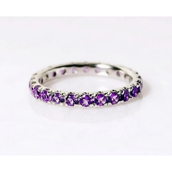 Natural Amethyst Full Eeternity wedding band ring, Amethyst Round Band Ring, Wedding Band, Stackable band, Amrthyst Band