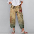 thumbnail image 2 of WTOBBY Women's Retro Floral Print Casual Wide Leg Elastic Waist Pants with Pockets, Summer Loose Trousers for Women, Comfortable and Flowy Design,Army Green L, 2 of 5