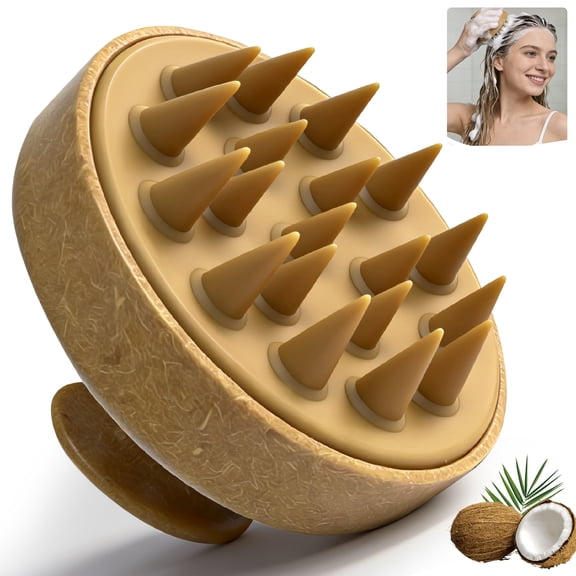 Scalp Massager Hair Growth, Scalp Scrubber Soft Shampoo Brush with Natural Coconut Shell Base for Scalp Care Dry and Wet Hair