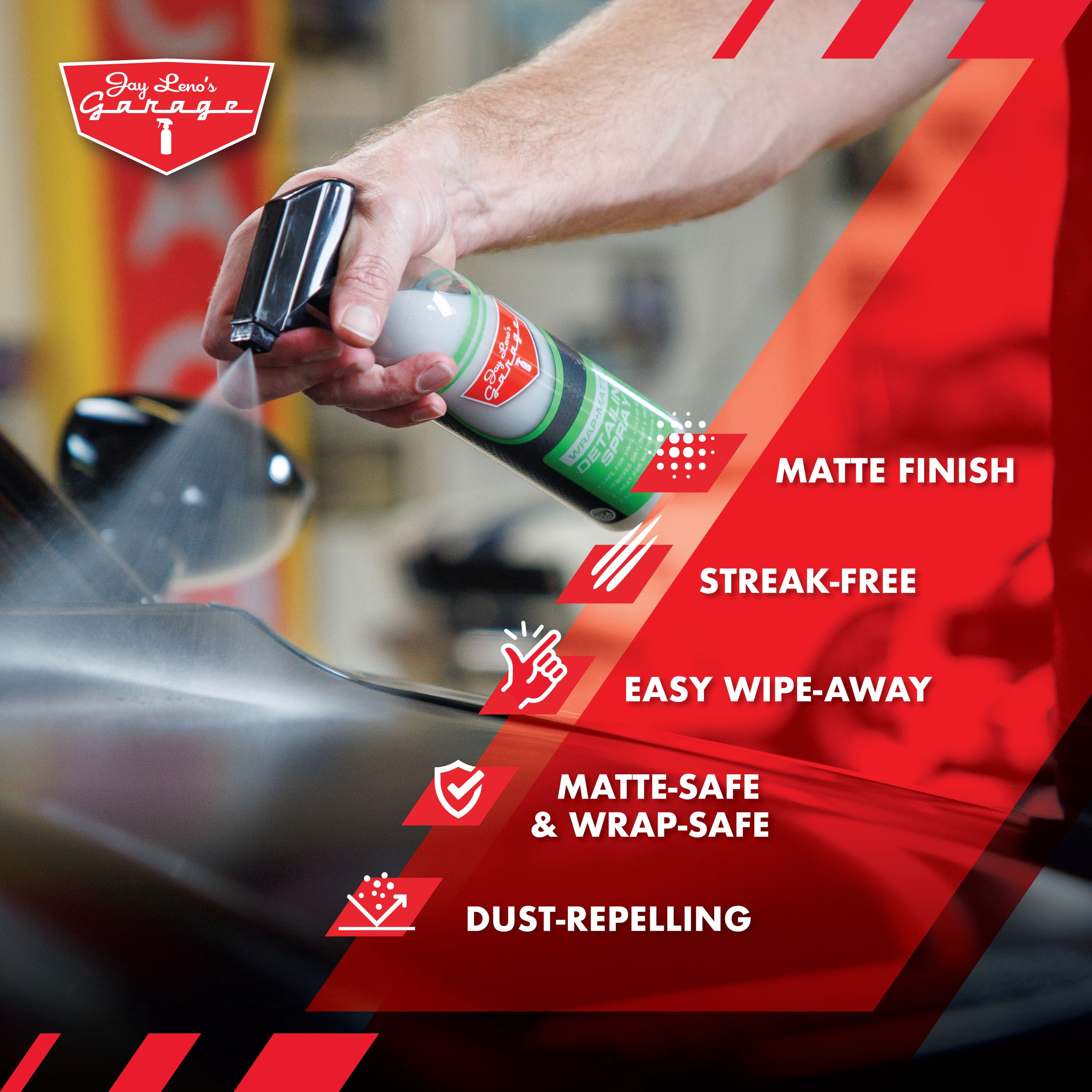 Jay Leno's Garage Matte + Wrap Detailing Spray (16 oz) – Safe Cleaner for Matte, Satin, Vinyl Wrap, PPF & Clear Bra, Streak-Free, Non-Gloss Finish Protection