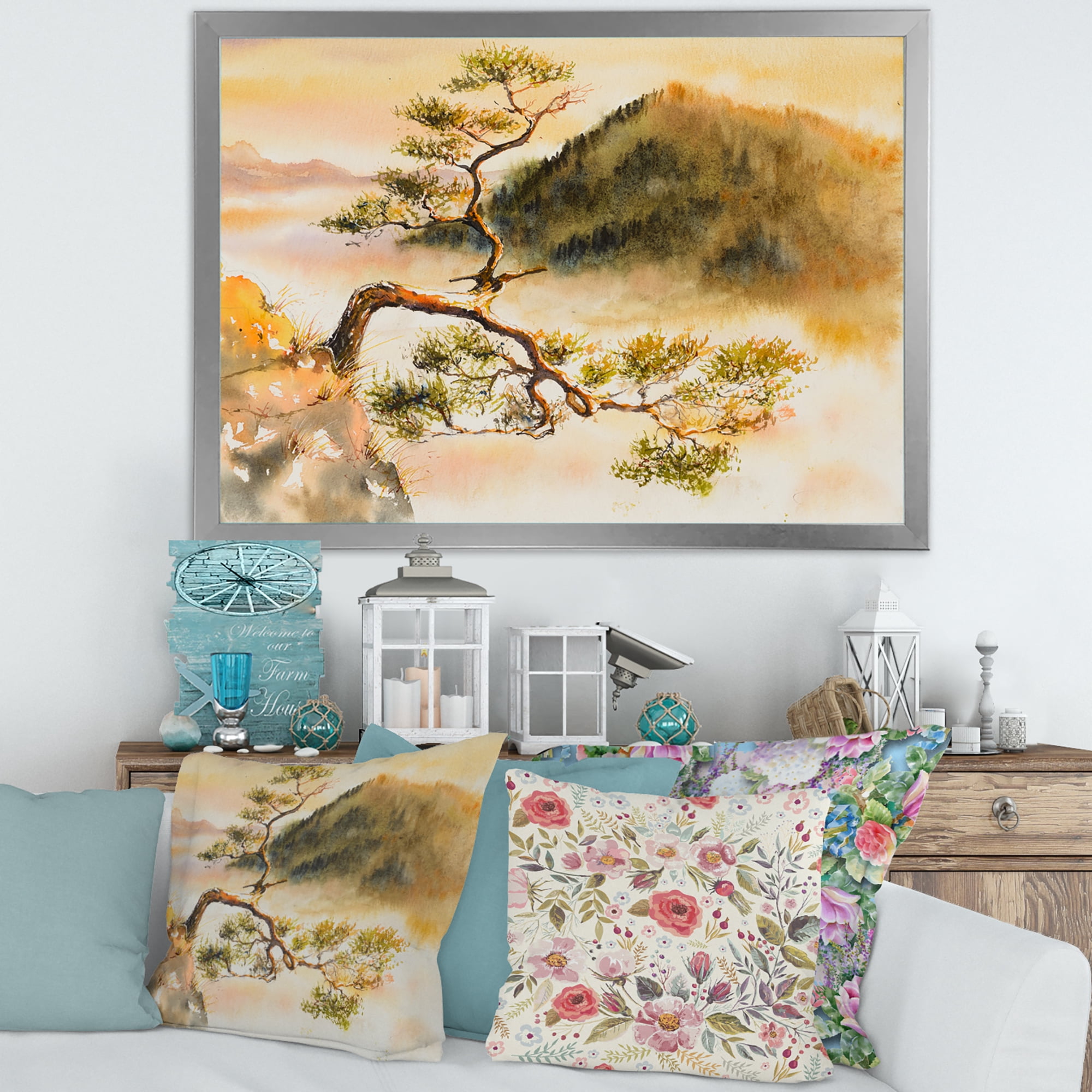 Designart 'The Top of Sokolica Peak With Curved Pine Tree' Traditional Framed Art Print