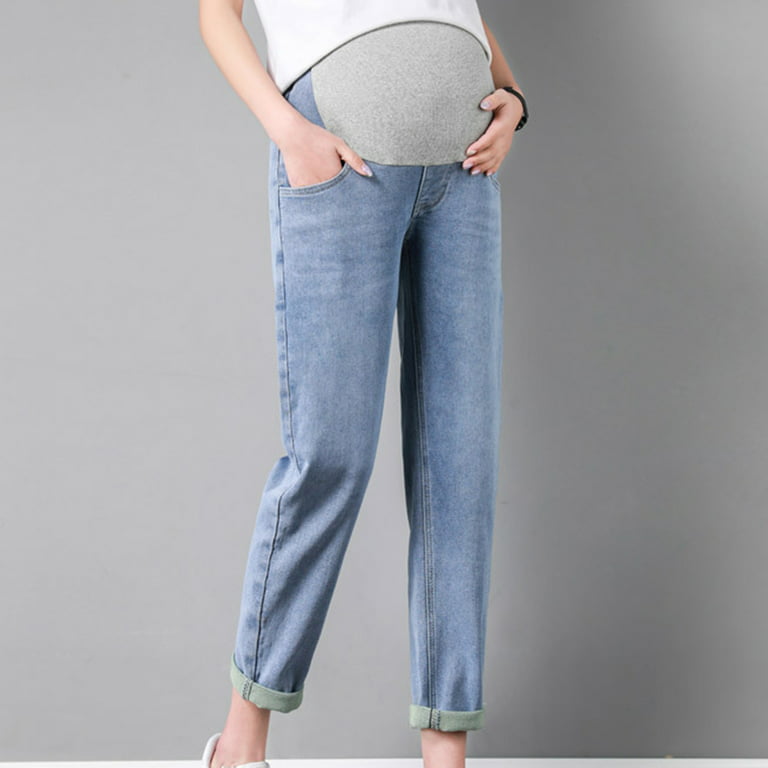 flov Jep Trin Kamo Women's Maternity Jeans Comfy Plus Size Blue Pregnancy Baggy Ankle  Length Jeans - Walmart.com