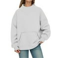 thumbnail image 3 of Fiaer Womens Crew Neck Sweatshirts Long Sleeve Pullover Oversized Loose Fit Comfort Solid Basic Tops with Pocket White XL, 3 of 6