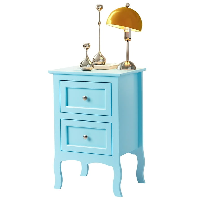 UBesGoo Nightstand End Table with 2 Drawer,Light Blue Finish