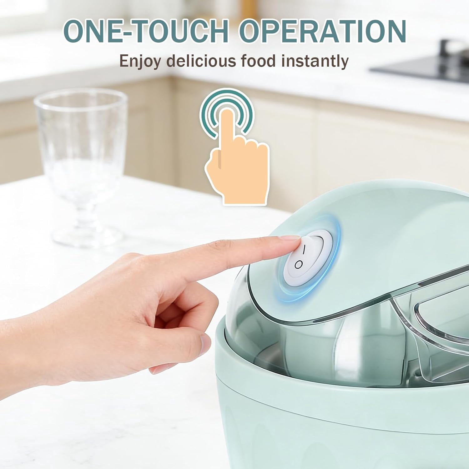 Mini Ice Cream Maker DIY Frozen Desserts, Single Serving Gelato Yogurt, One-Touch Electric Kitchen Maker Fast in 15 Minutes