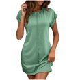 thumbnail image 1 of Staron Robes d'Été pour Femmes 2025 Tendance Été Printemps Amples Couleur Unie Manches Courtes Robes T-shirt Décontractées Col Rond Voyage Vacances Robe, 1 of 7