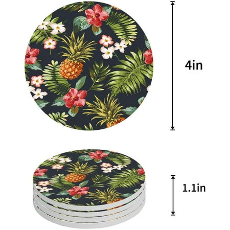 

ZHANZZK Tropical Banana Leaf Pineapple Set of 4 Round Coaster for Drinks Absorbent Ceramic Stone Coasters Cup Mat with Cork Base for Home Kitchen Room Coffee Table Bar Decor