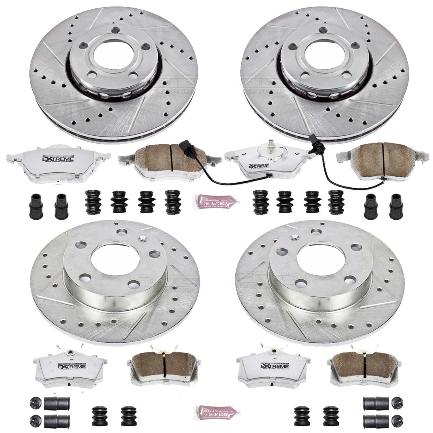 PowerStop Front and Rear Z26 Street Warrior Carbon-Fiber Ceramic Brake Pad and Drilled and Slotted Rotor Kit Fits: AUDI Select Models K2741-26