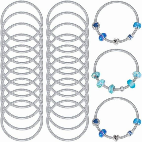 1 Box 20Pcs Silver Snake Chain Bracelet Expandable Bangles Bulk Metal Alloy Spring Adjustable Friendship Wire Ring Cuffs Chains