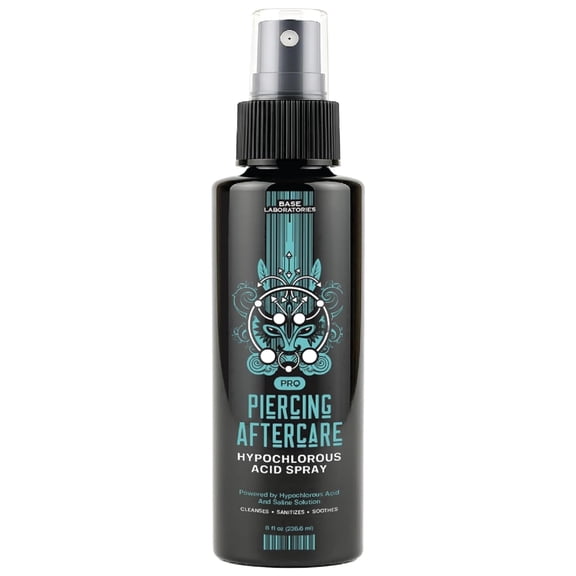 Base Laboratories Piercing Aftercare Hypochlorous Acid Spray PRO, Saline Piercing Cleaner for Ear, Nose & Body Piercings, Unscented, 8 fl oz