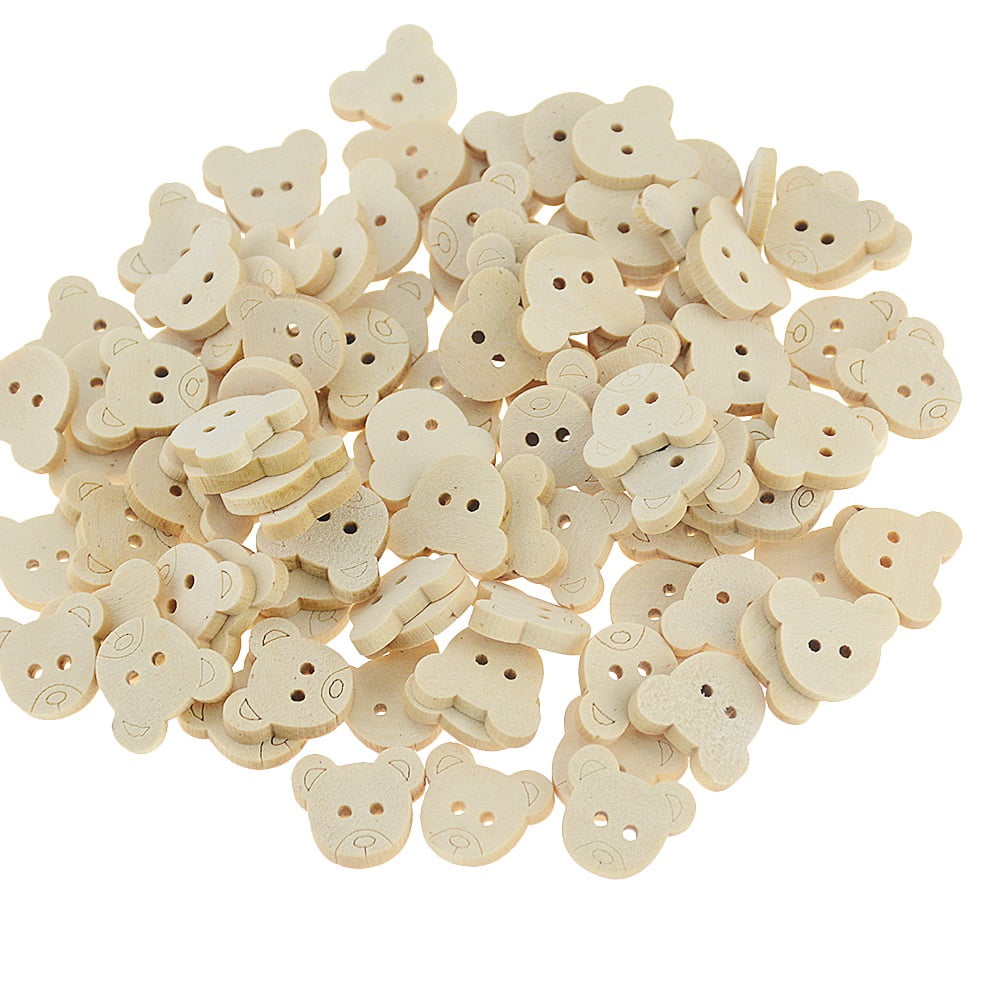 20Pcs Bear Shape Wooden Charms 2 Holes Sewing Buttons for DIY Hand-made Accessories Cloth Decorations 13x11mm/16x18mm/20x25mm