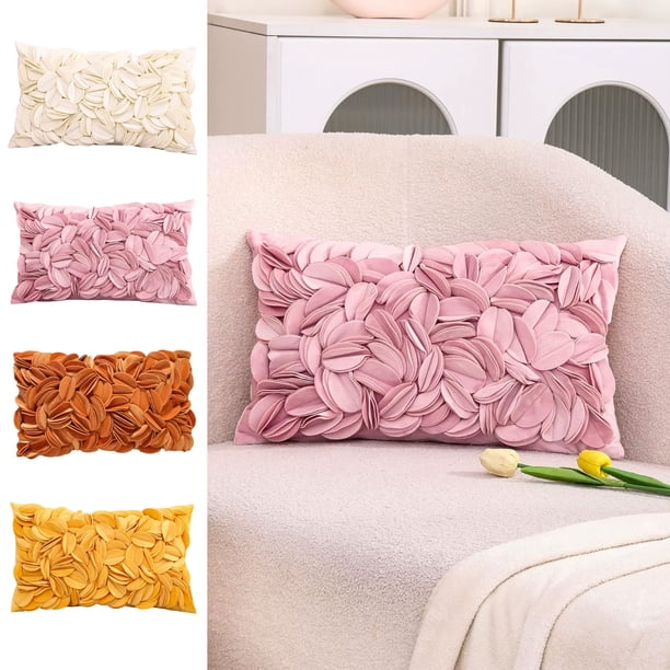 Funda de almohada de hoja escandinava - Cojín decorativo suave de 30x50cm con mezcla de poliéster y algodón para sofá y cama - blanco, amarillo, naranja, rosa