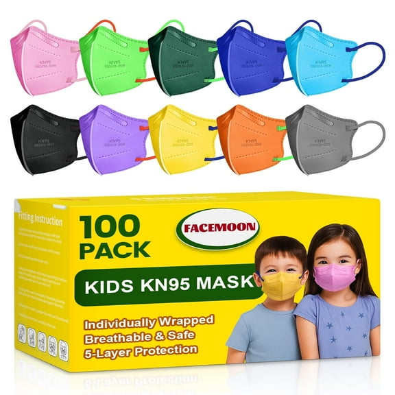 KN95 Masks Disposable for Kids, 5 Layer Protection 100 Pack Individually Wrapped KN95 Masks Children Size Breathable Adjustable Face Mask for Girl and Boy, Mascarillas para Niños Aged 4-12