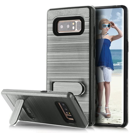 Samsung Galaxy Note 8 Brushed Shockproof With Kickstand Card Slot Holder Case Cover