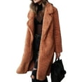 thumbnail image 2 of Innerwin Coat Fuzzy Fleece Ladies Outwear Mid Length Lapel Loose Jacket Caramel 2XL, 2 of 7