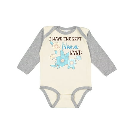 

Inktastic I Have the Best Nana Ever with Blue Flowers Boys or Girls Long Sleeve Baby Bodysuit