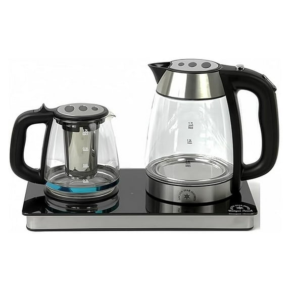 Middle Persian Iranian Russian Arab Turkish Style Electric Cordless Tea Maker Samovar Stainless Steel Glass Double Kettle Smart Keep Warm Tray Plate
