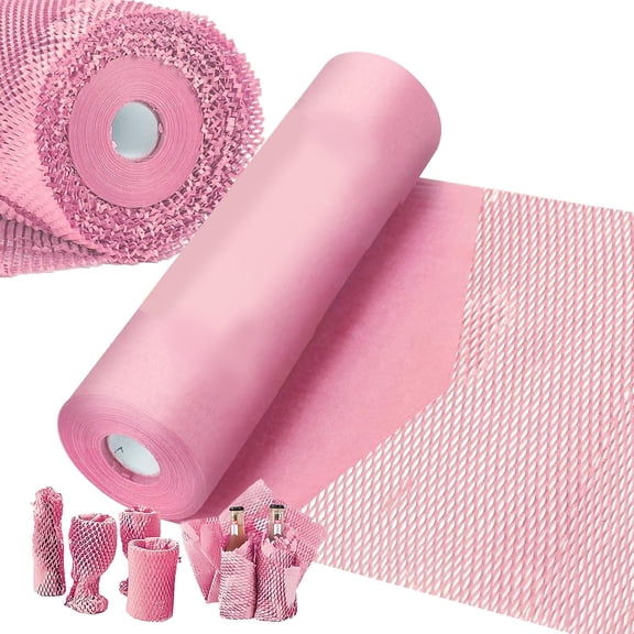 FASTBIRD Pink Honeycomb Packing Paper, 12" x 100' Packing Paper Substitute Alternative for Moving Shipping Packaging Mailing, Recyclable Moving Supplies Bubble Packing Wrap Roll