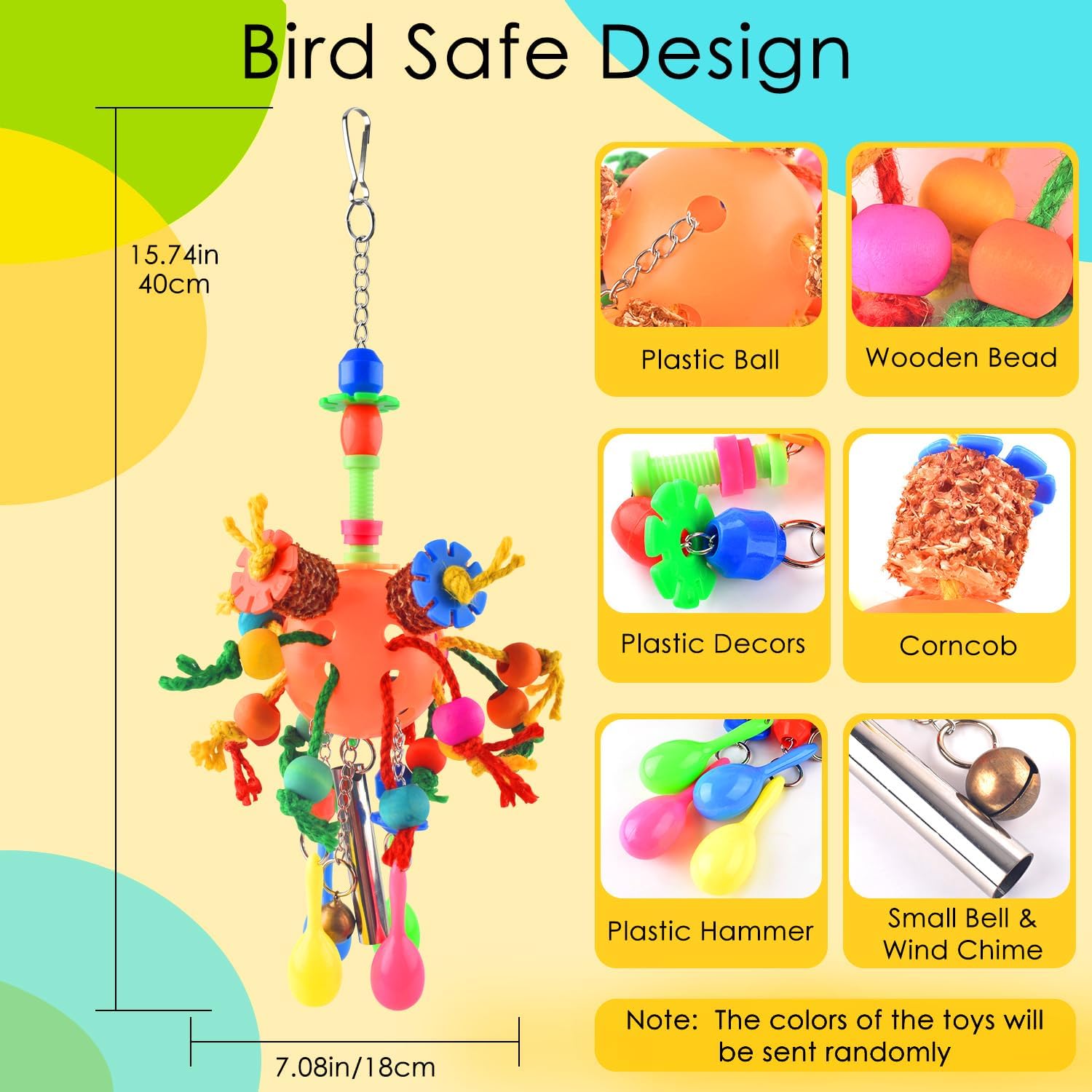 Bird Toys, Parrot Toys Foraging Shredder Hanging Toys Ball Treats for Conure Macaw Cockatiel Lovebird Birds