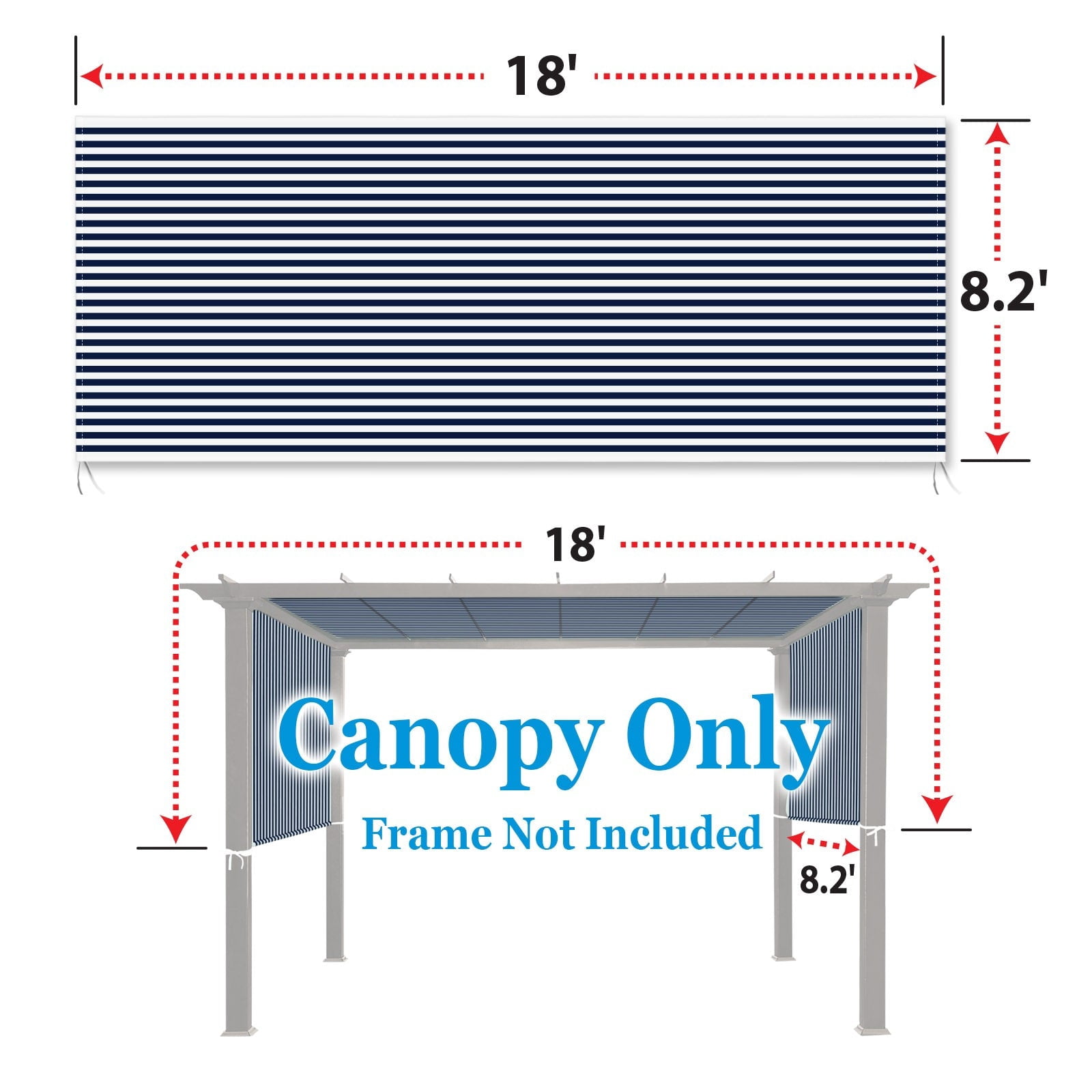 ALUVIERA Universal Replacement Canopy Top Cover for Pergola Structure(Canopy Only)(18x8.2 Ft,Blue with White)