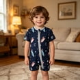 thumbnail image 2 of Weebloom Boy Girl Outfits Footless Pajamas Zip Up Short Sleeve Romper Jumpsuit Toddler Bodysuit Soft Summer Sleepers Pjs Onesies Clothes Set Dark Blue 6-9 Months, 2 of 4