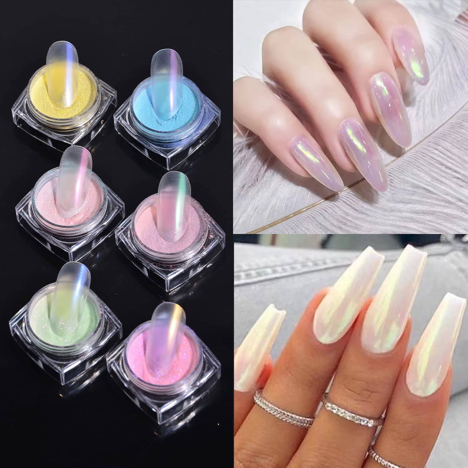 Nail Art Aurora Powder Nail Pearl Powder White Chrome Powder Shelly Nail Pigment Unichrome Glazed Iridescent Glitter Chrome Pigment With 6Pcs Eyeshadow Sticks Nail Art Aurora Powder Nail Pearl Powder White Chrome Powder Shelly Nail Pigment Unichrome Glazed Iridescent Glitter Chrome Pigment With 6Pcs Eyeshadow Sticks