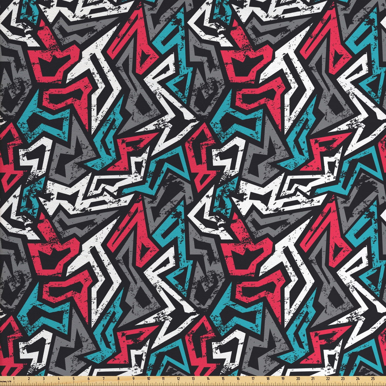 Grunge Fabric by The Yard, Abstract Shapes in Graffiti Art Style