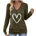 thumbnail image 2 of Sweatshirt for Women Heart Printed V Neck Long Sleeve Casual Tops Loose Trendy Side Button Soft Sweaters Comfortable Valentines Outfits, 2 of 7