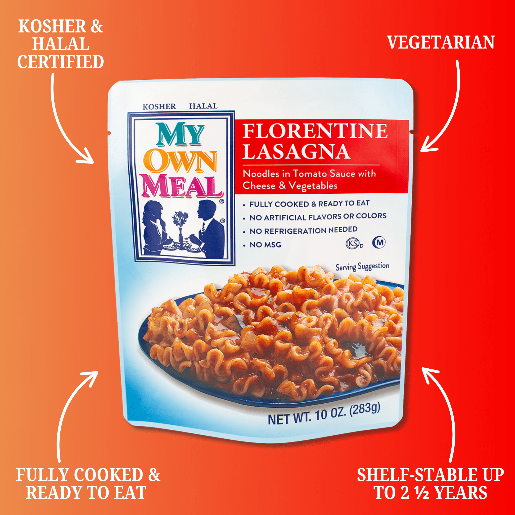 My Own Meals, Florentine Lasagna, Kosher, Shelf Stable, 10 OZ, Pack of 6