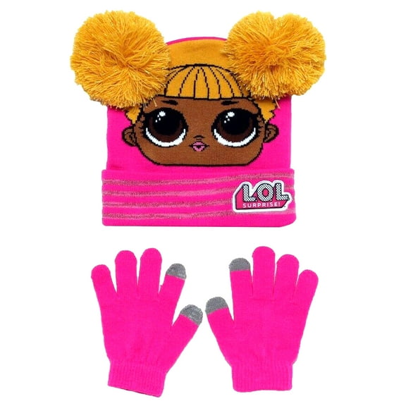 LOL Surprise! Queen Bee Kids Beanie Hat Pom-Pom Texting Gloves 2-Piece Set