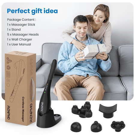 RENPHO Rechargeable Hand Held Deep Tissue Massager for Muscles, Back, Foot, Neck, Shoulder, Leg, Calf Cordless Electric Body Massage, FSA and HSA Eligible, Black