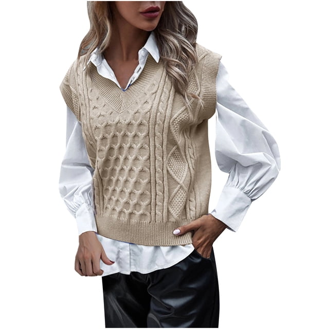 Chaleco de Suéter Suéter de Punto de Mujer Chaleco de Diamante Hueco Con Cuello en V Informal de Moda Odeerbi ODB176201