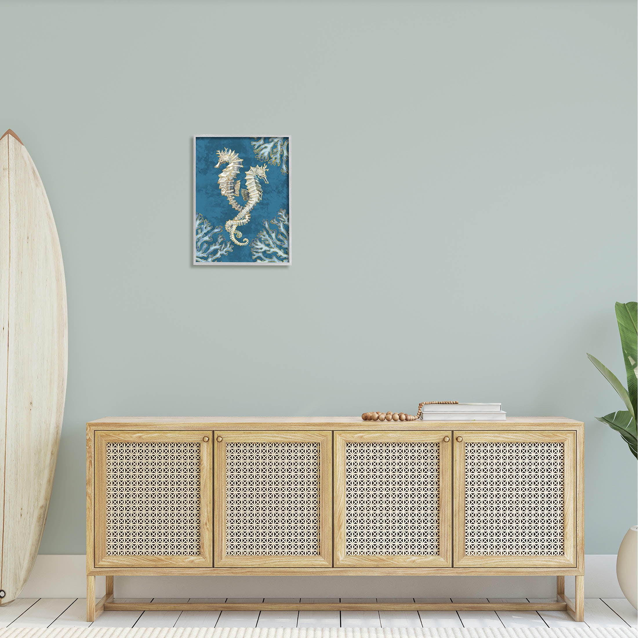 Stupell Industries Intertwined Seahorses Playa Sealife Graphic Art Gray Framed Art Print Wall Art, Design by Paul Brent