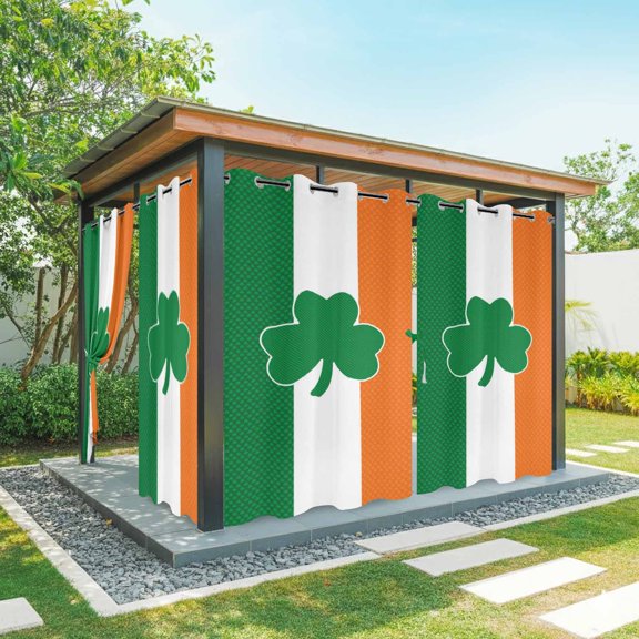 1 Panel Outdoor Curtains for Patio Waterproof 54"x84", St. Patrick's Day Weatherproof Privacy Outsides Curtains, Irish Flag Green Lucky Shamrock Grommet Thermal Drapes for Cabana Porch Pergola