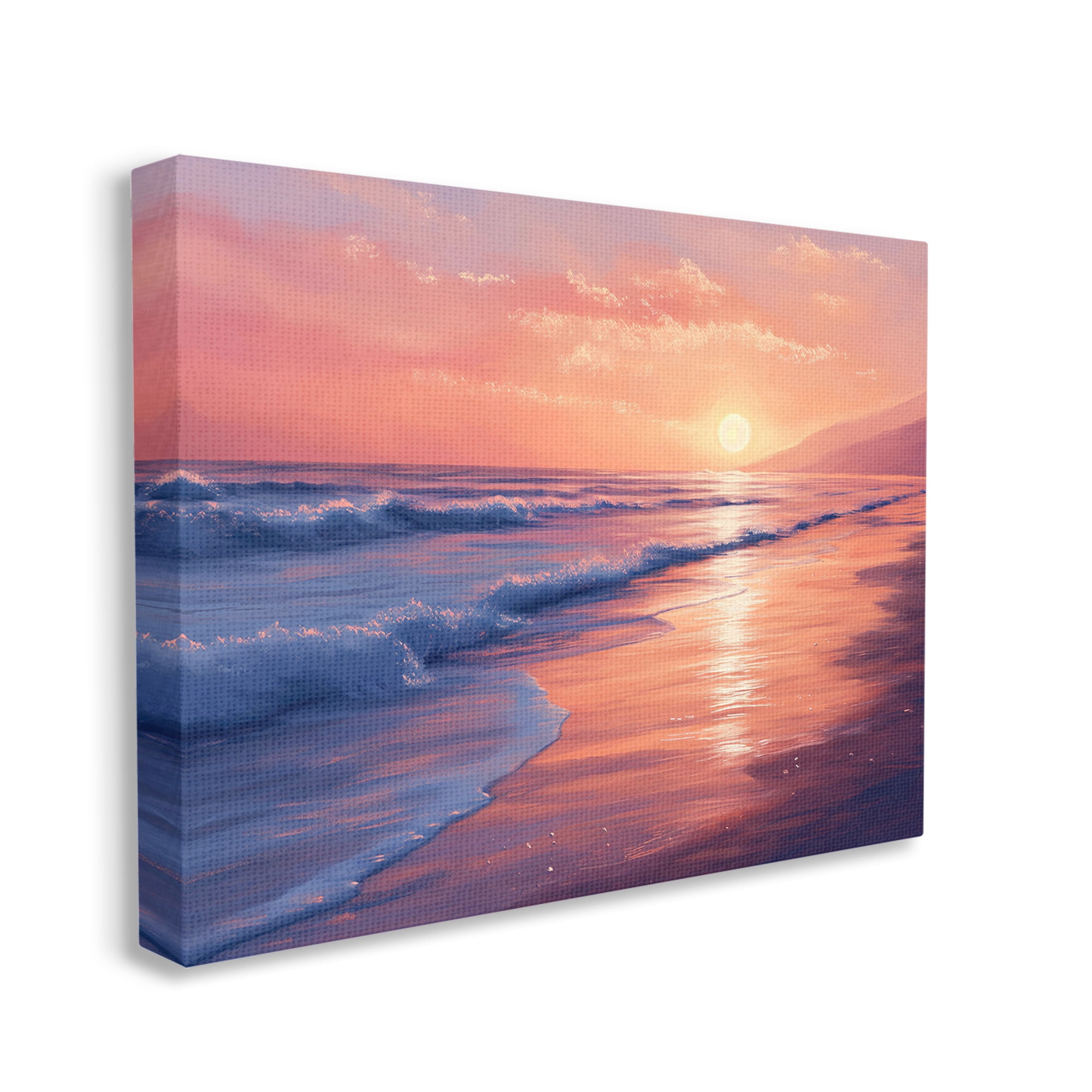 Stupell Industries Sunset over Beach Waves Landscape Photography Gallery Wrapped Canvas Art Print Wall Art, 40 x 30