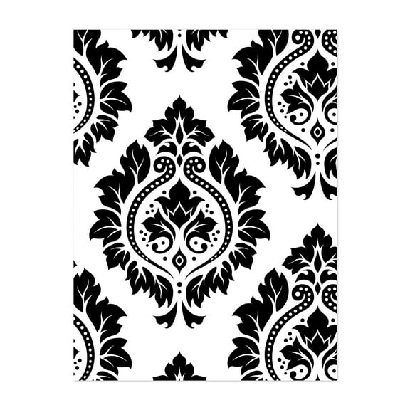 Decorative Damask Art Black on White - Digital Art Pattern Black and White Floral Geometric Art Deco Modern Art Gothic Unframed Wall Art Print 5 x 7 inches