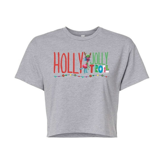 Trolls - Holly Jolly Troll Cooper - Juniors Cropped Cotton Blend T-Shirt