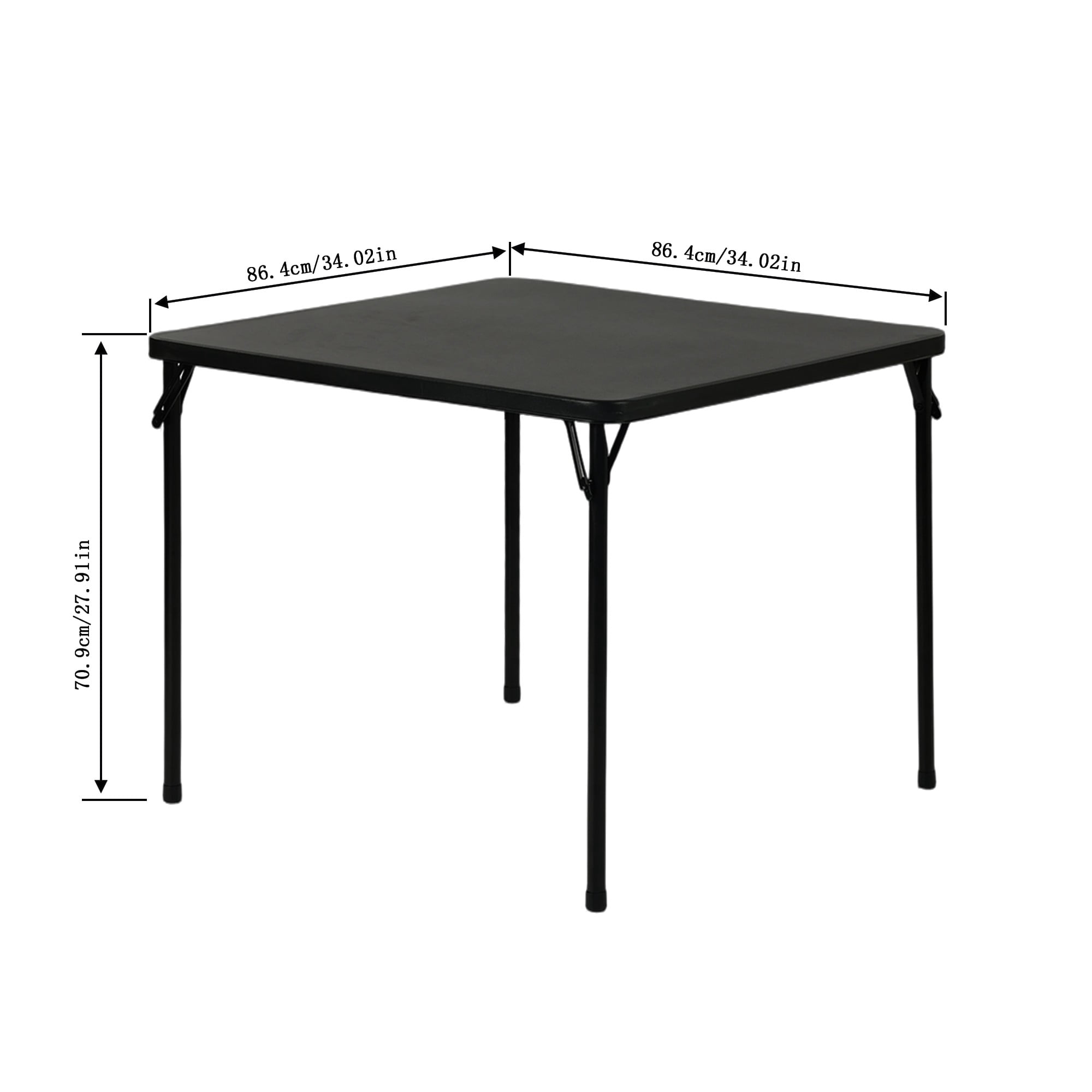 BSHTI 34" Square Folding Table – No Assembly Portable Card Table, PVC Top with Metal Frame, Indoor Outdoor Use for Dining Room, Living Room, Office & Camping, Black