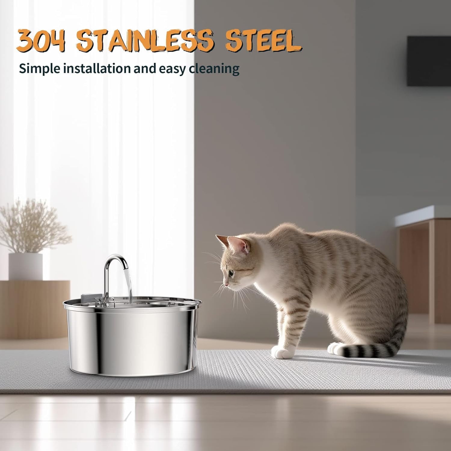 Cat Water Fountain Stainless Steel, 108oz/3.2L Automatic Cat Fountain, Dog Water Dispenser, Super Silen, Multi-Filtration. Dishwasher Safe for Cats, Dogs, Multiple Pets(with 4Pcs Replacement Filter)