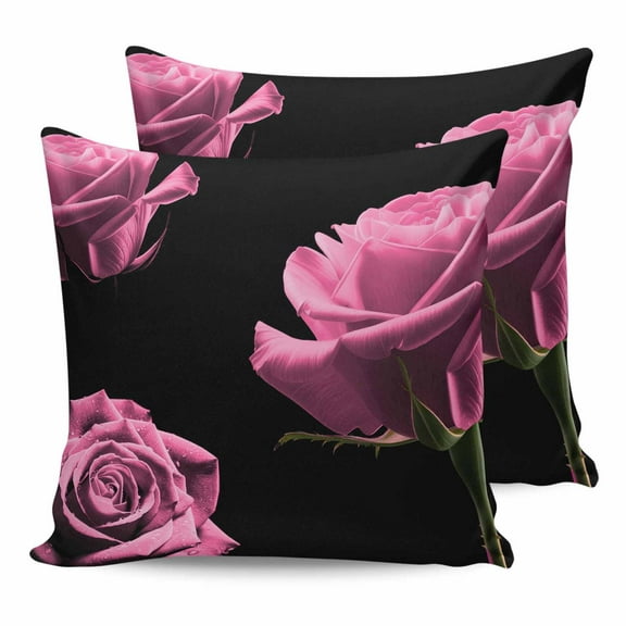 Outdoor Waterproof Throw Pillow Covers Set of 2 Pink Rose Decorative Pillowcases Square Outdoor Pillows Cushion Case 16x16 Inch Vintage Flower Garden Patio Pillows for Couch Sofa Bed Garden