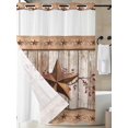 thumbnail image 3 of No Hook Shower Curtain with Snap-in Liner, Vintage Texas Star Wooden Waterproof Fabric Bathroom Curtains, Farmhouse Berry Country Bath Curtains & Mesh Top Window 72"x96" Extra Long, 3 of 9