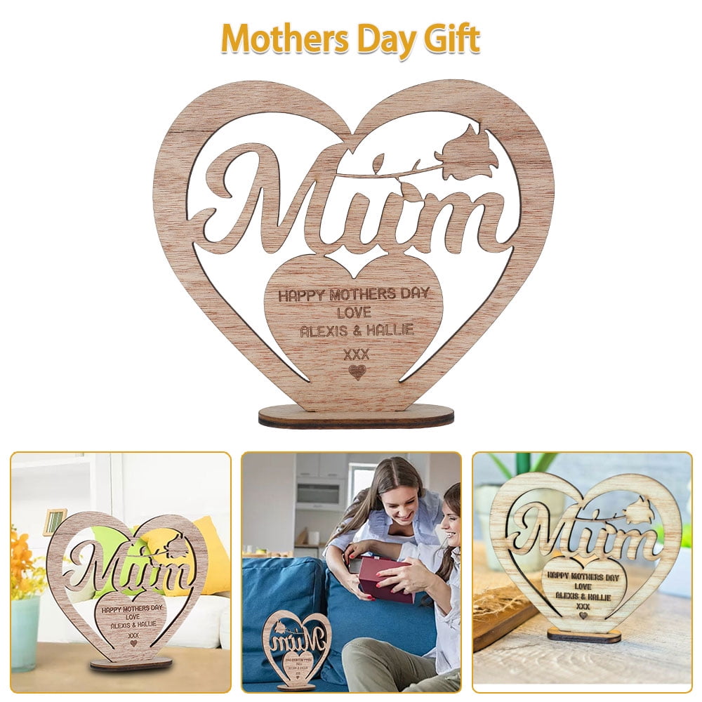 Happy Mothers Day Gift Best Mum Mummy Wooden Heart Plaque Oak Love Birthday QF 