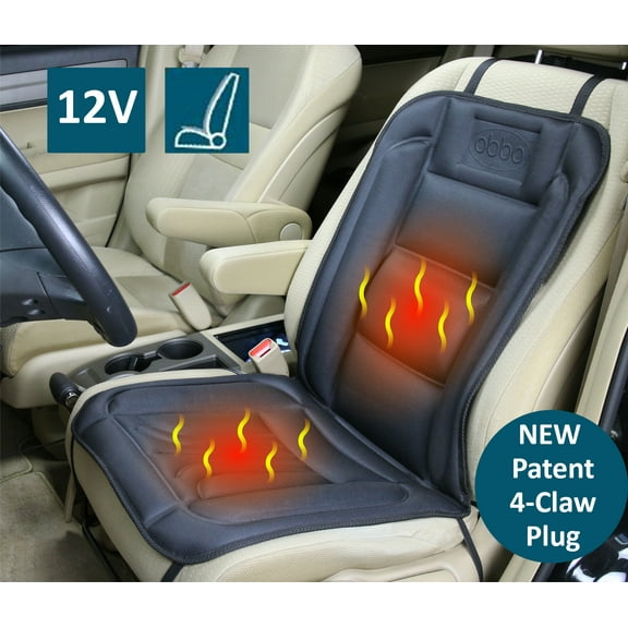ObboMed SH-4160F Patented 4-Claw Ultra-Tight Fit Plug 12V Heated Car Seat Cushion Cover with Lumbar Support, 4-Claw Plug Hold 4-Direction Between Plug and Socket Specially Secured Fitting