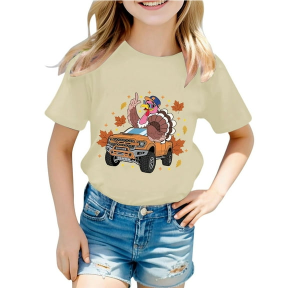 Kiijoy Toddler Girls Thanksgiving Day T Shirt Short Sleeve Graphic T-Shirt, Sizes 1-2