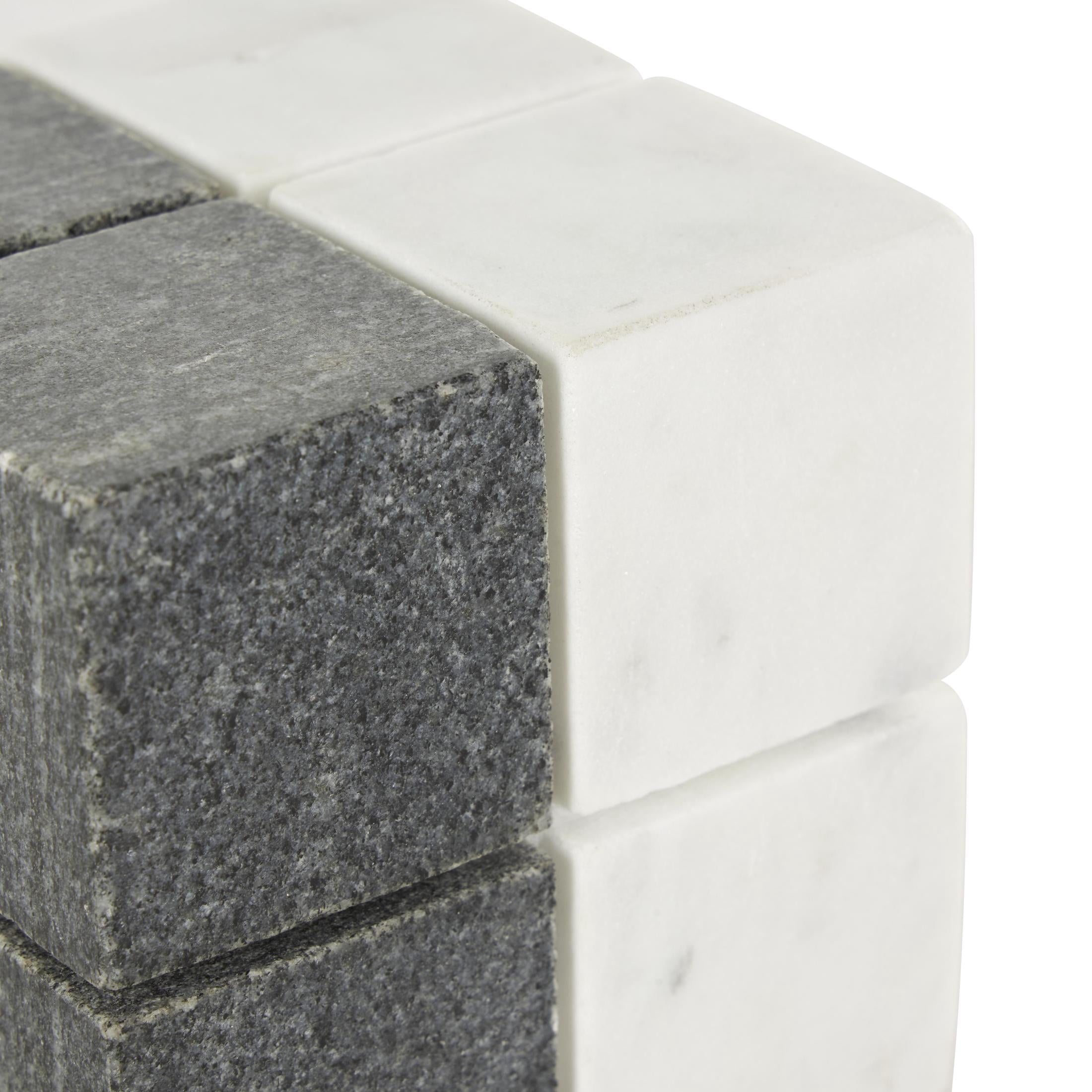 4", 3"H White Marble Dice Geometric Sculpture with Black Accent, by DecMode (2 Count)