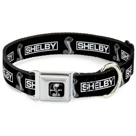 Carroll Shelby Pet Collar, Dog Collar Metal Seatbelt Buckle, Shelby Box Logo and Super Snake Cobra Black White, 9.5 to 13 Inches 1.0 Inch Wide