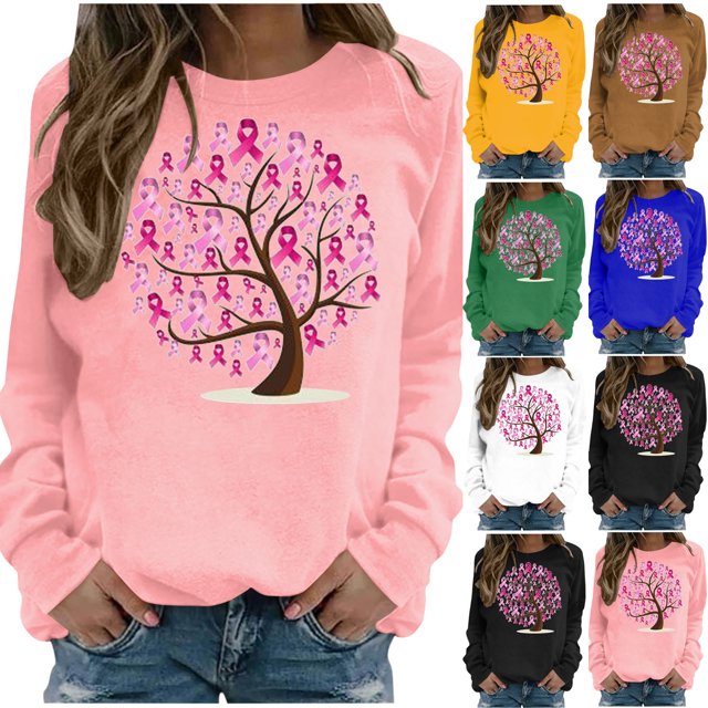 UVEASISHA Chandails en Molleton Roses pour Femmes Sans Capuche Octobre Sensibilisation au Cancer du Sein Chemises Décontractées Manches Longues Ruban Graphique Chandail en Molleton Cadeau pour la Journée du Cancer du Sein Aujourd'hui Ventes