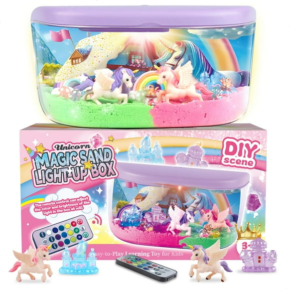 Unicorn Terrarium Kit Gifts for Kids - DIY Night Light Up with Remote - Unicorn Toys for Girls Ages 4 5 6 7 8 9 10 11 12 + Year Old Fun Gifts - Sand Arts and Crafts for Kids Birthday