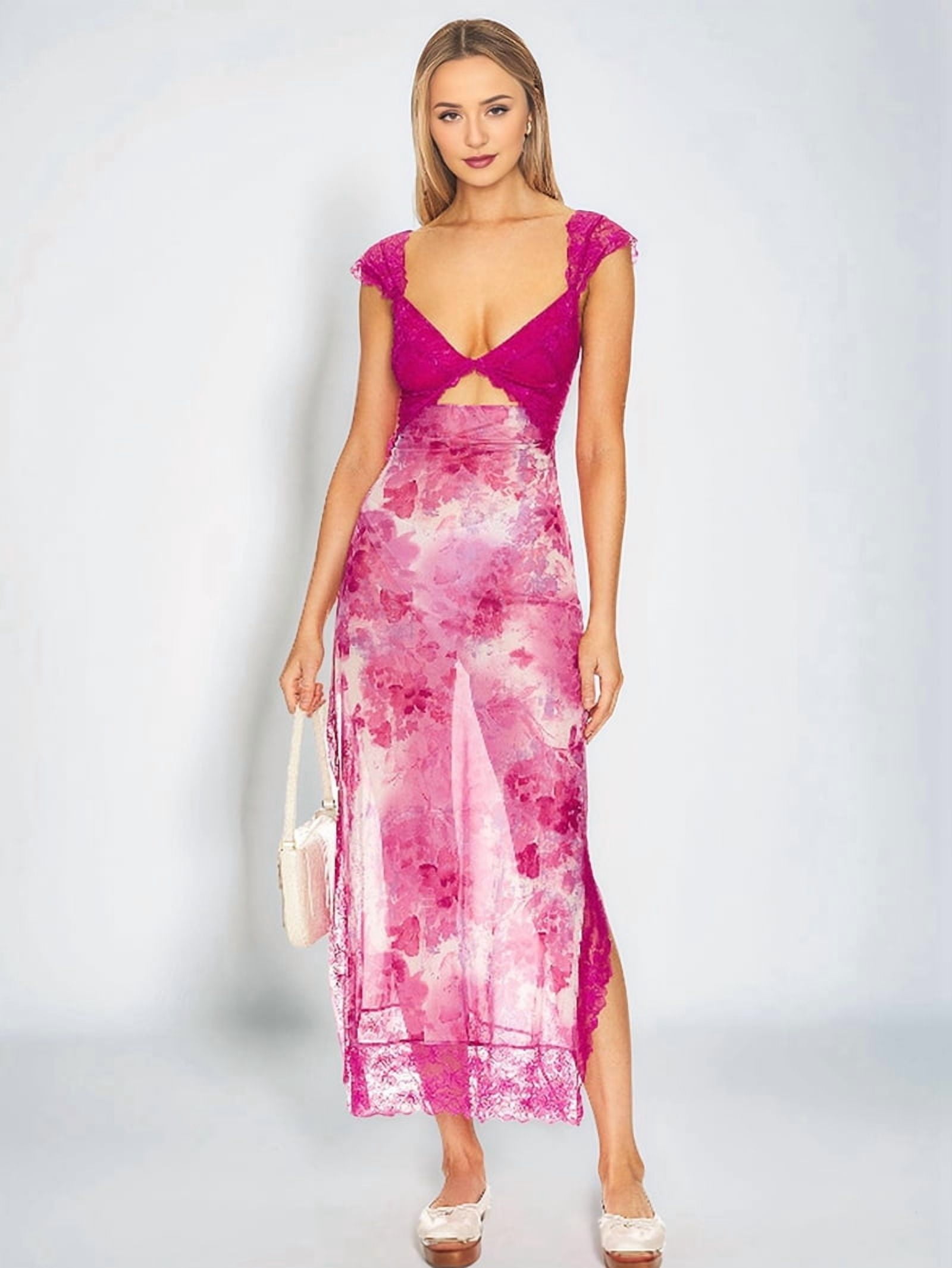 Women Lace Patchwork Mesh Maxi Dress Floral Print Cutout Sweetheart Neck Backless Slit Summer Y2K Long Dresses Pink L - Walmart.com Women Lace Patchwork Mesh Maxi Dress Floral Print Cutout Sweetheart Neck Backless Slit Summer Y2K Long Dresses Pink L - Walmart.com